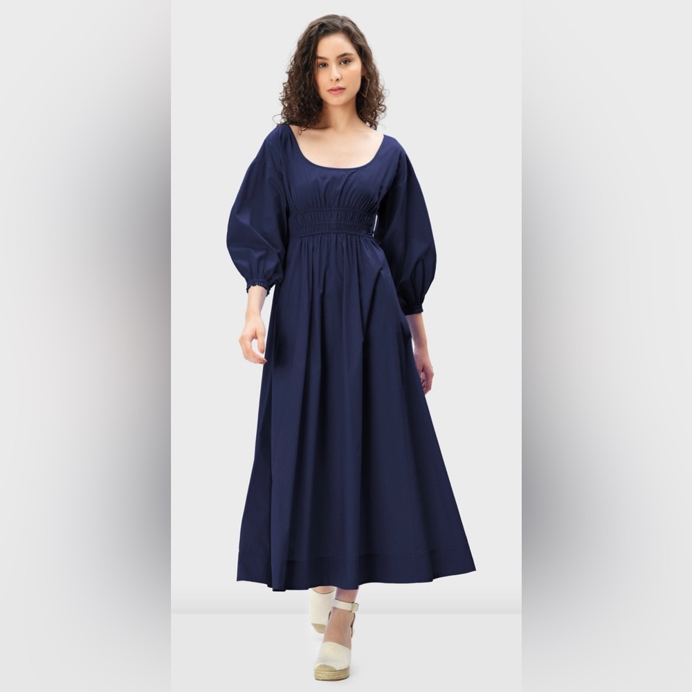 NWOT Puff Sleeve Elastic Waist Cotton Poplin Dress